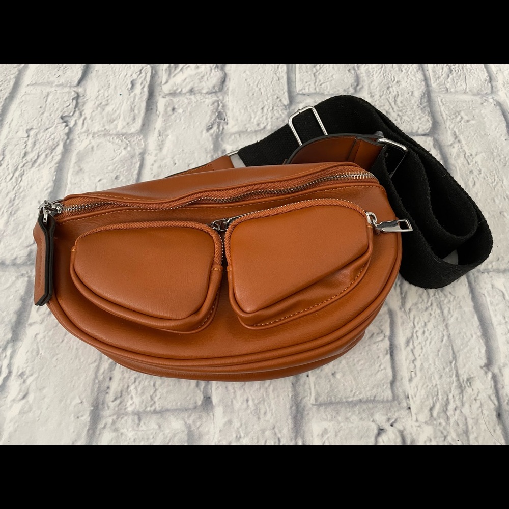 Orange brown faux leather Fanny pack hip shoulder bag hipster bag waist bag